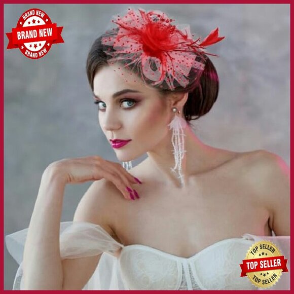 12 Pcs Fascinator Hats Feather Mesh Hair Clip Party Wedding Accessories